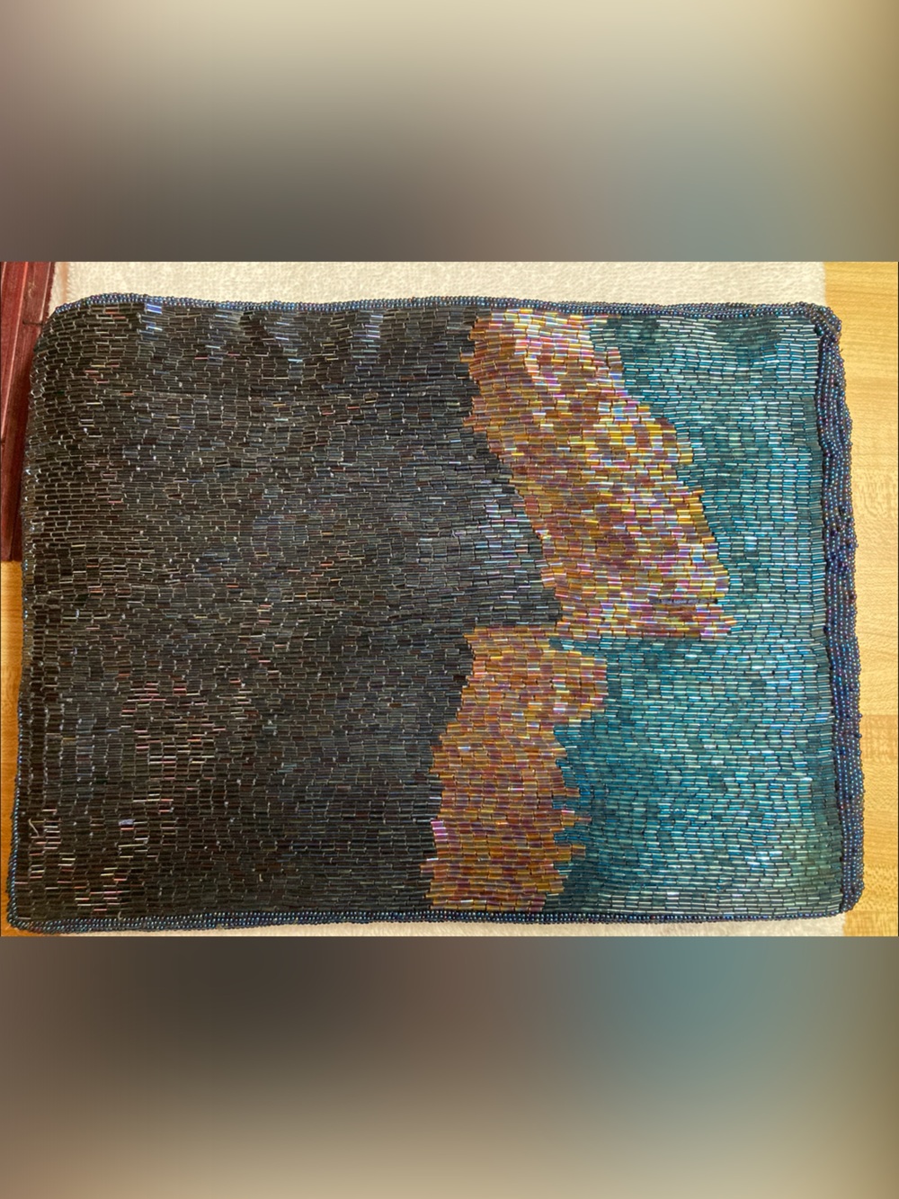 Beaded Evening Clutch in Navy, Gold and Teal